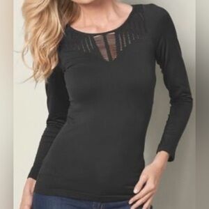 NWOT VENUS WOMENS BLACK STRETCHY LONG SLEEVE TOP SIZE MEDIUM